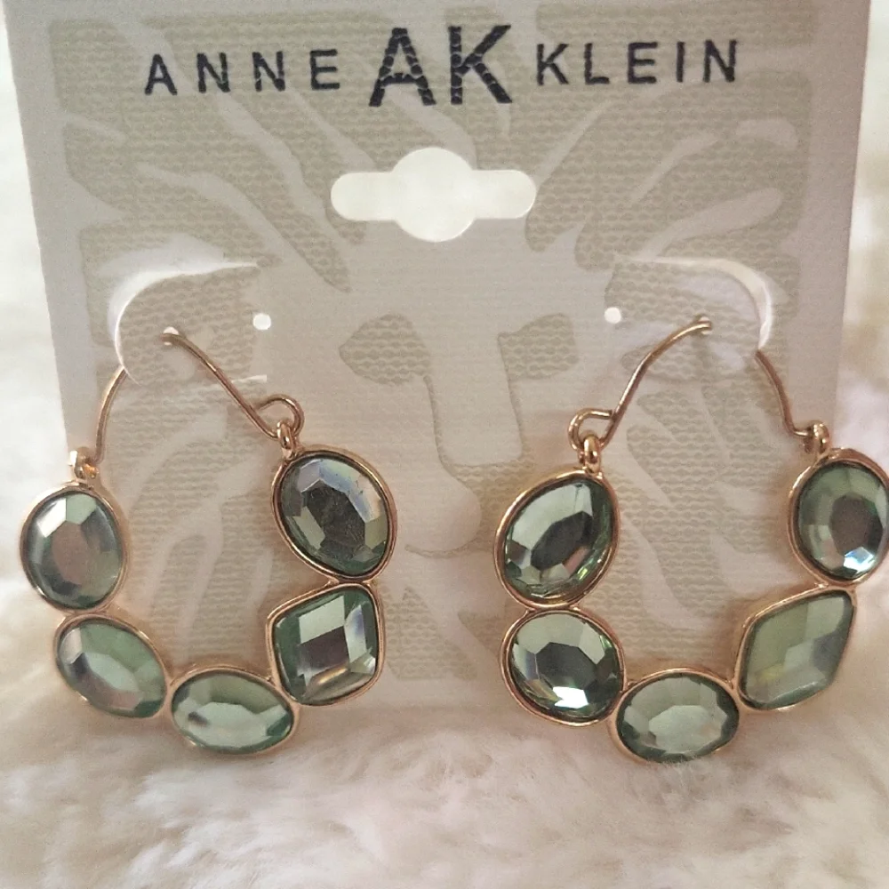 Anne Klein Gold and Green Classic Earrings - Picture 2 of 2